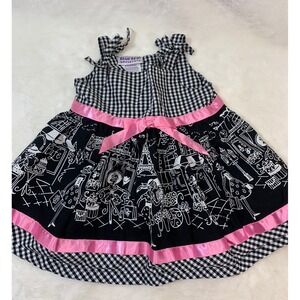 Blueberi Boulevard Gingham Dress Baby Girls Size 3-6 M Black Pink White Paris